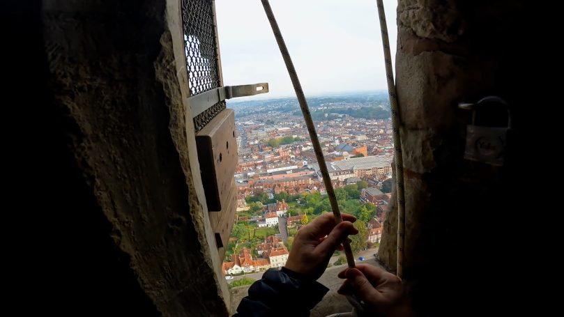 Getting ready to climb out onto the spire